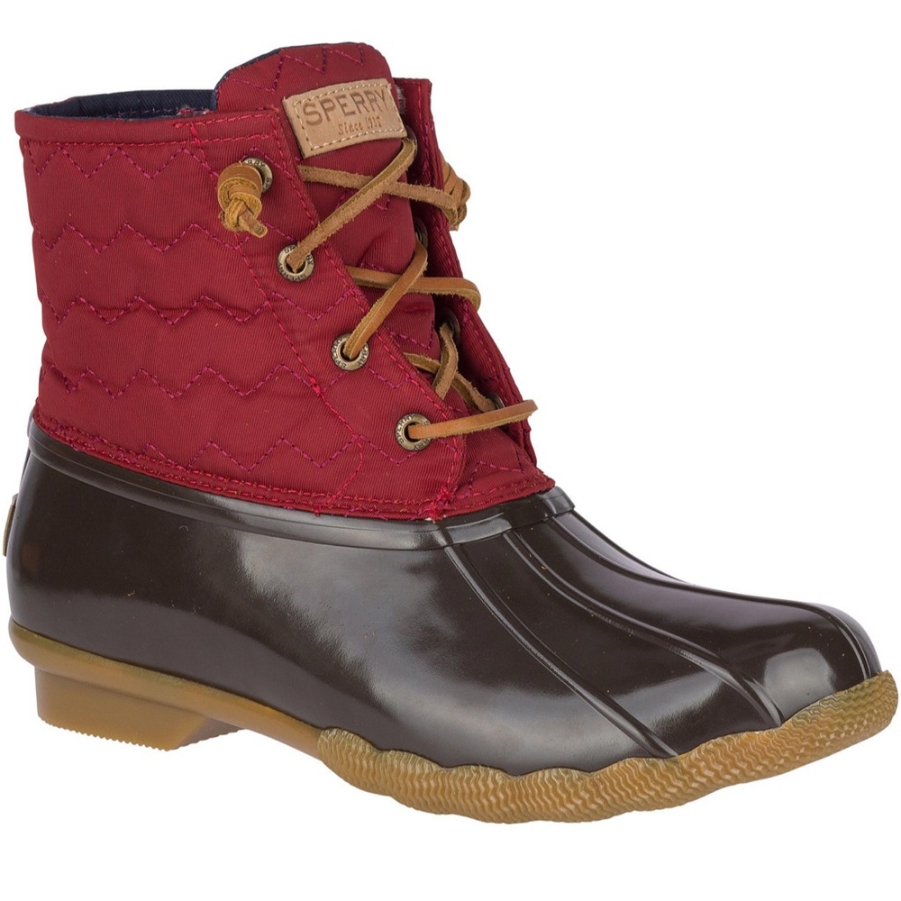 Sperry Red and Tan Duck Boots Chevron wine size 10